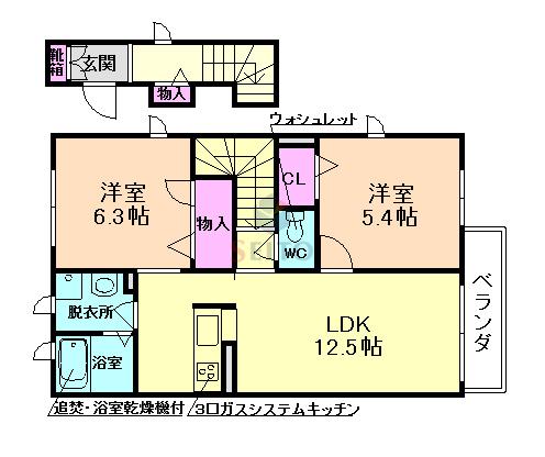 VORTE GARDEN豊中 B棟(2LDK/2階)の間取り写真