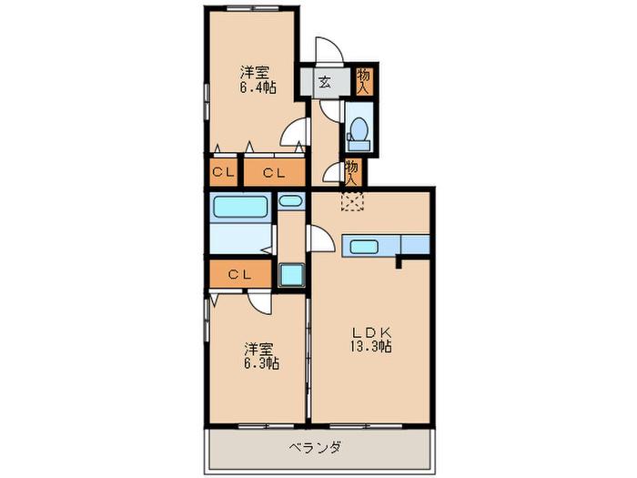 プルヌスコリーヌ(2LDK/2階)の間取り写真