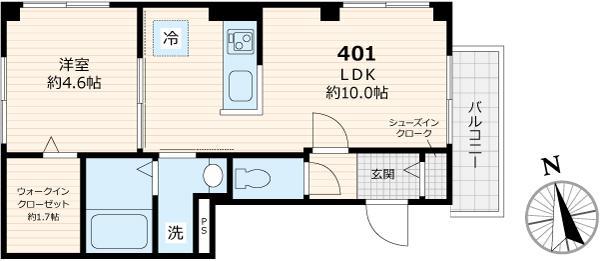 MAISON BLANCHE メゾンブランシュ(1LDK/4階)の間取り写真