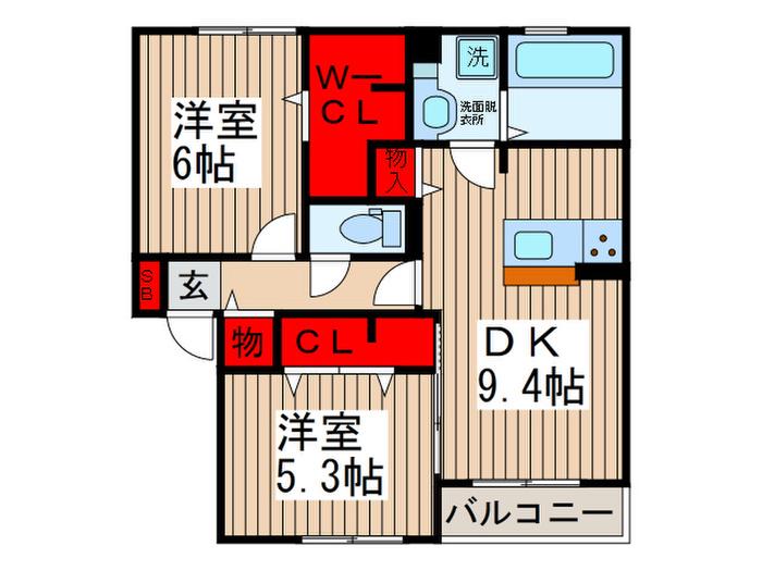 バリスサイト F(2DK/2階)の間取り写真