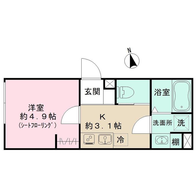 K&T 前原(1K/1階)の間取り写真
