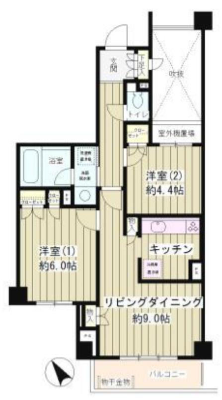 ピュアステージ千歳船橋(2LDK/2階)の間取り写真