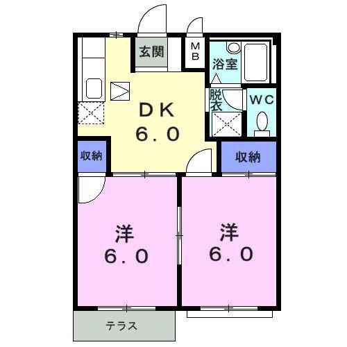 ジュネスアノンΑ(2DK/1階)の間取り写真