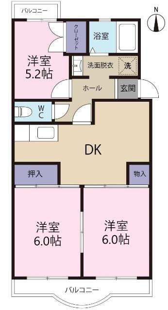 富士清マンションI(3DK/3階)の間取り写真