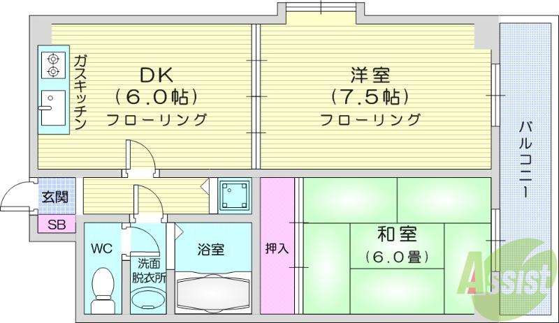 グリーンヒルズ長命ヶ丘(2DK/4階)の間取り写真