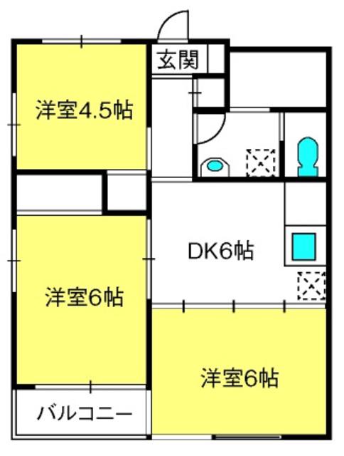 グリーンウッドD(2LDK/3階)の間取り写真