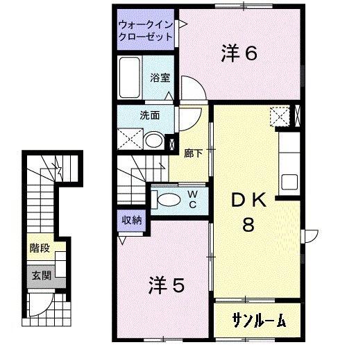 アムールII(2DK/2階)の間取り写真