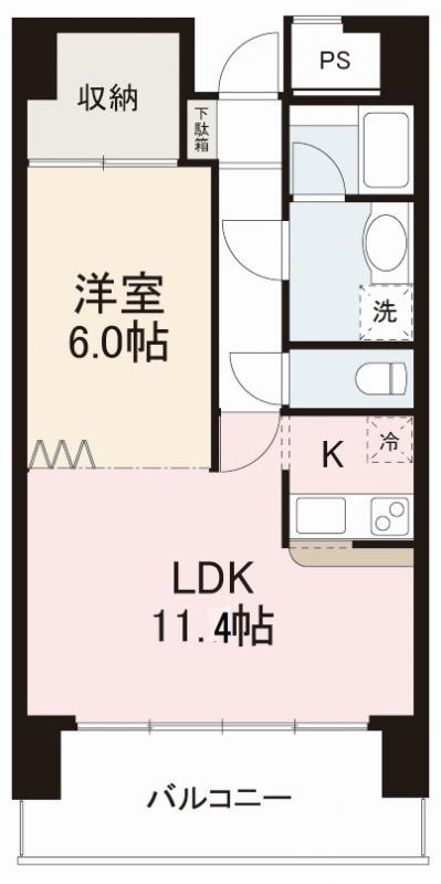 高松琴平電鉄長尾線 花園駅(高松) 徒歩4分 10階建 築23年(1LDK/4階)の間取り写真