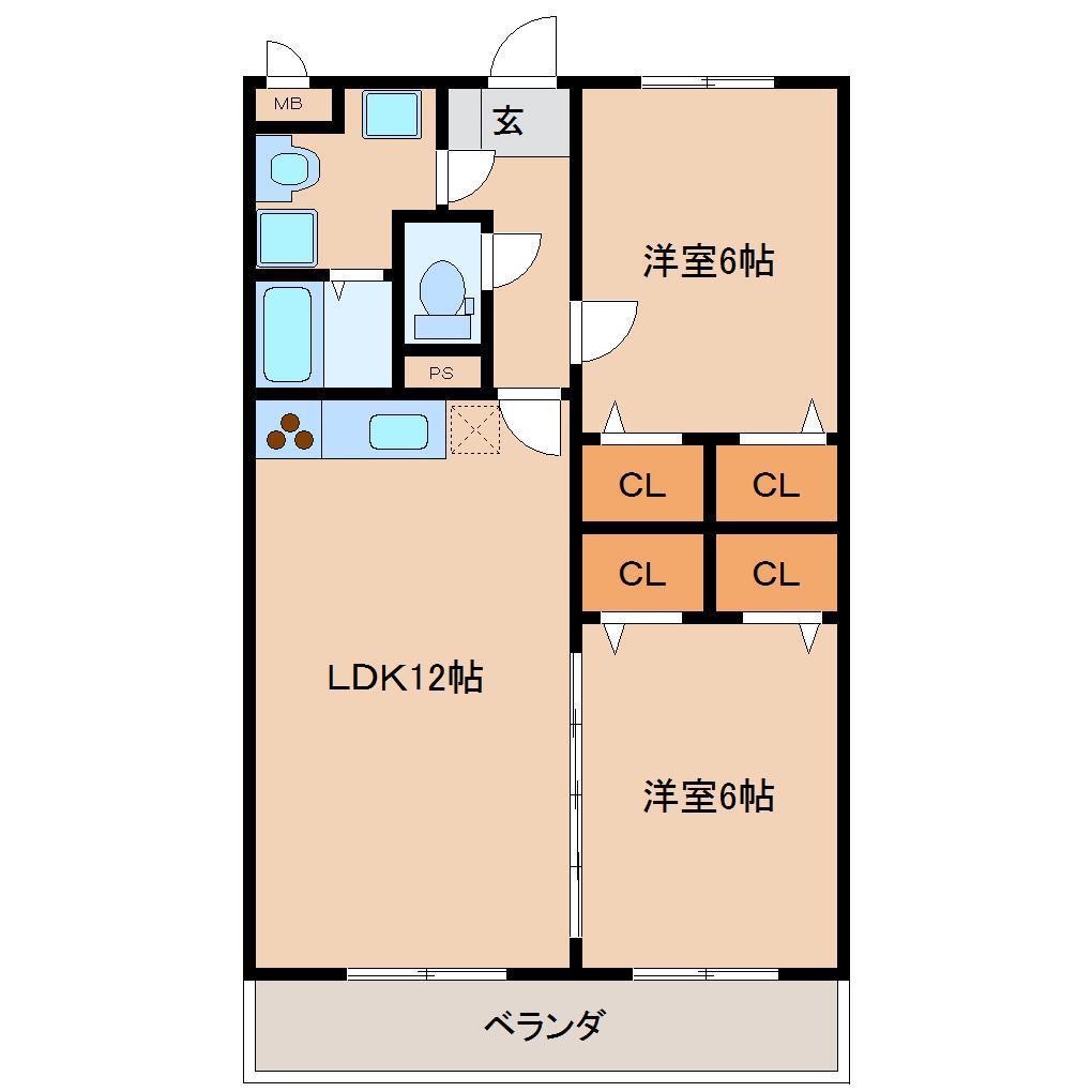 グリーンヒルズ東山II(2LDK/3階)の間取り写真