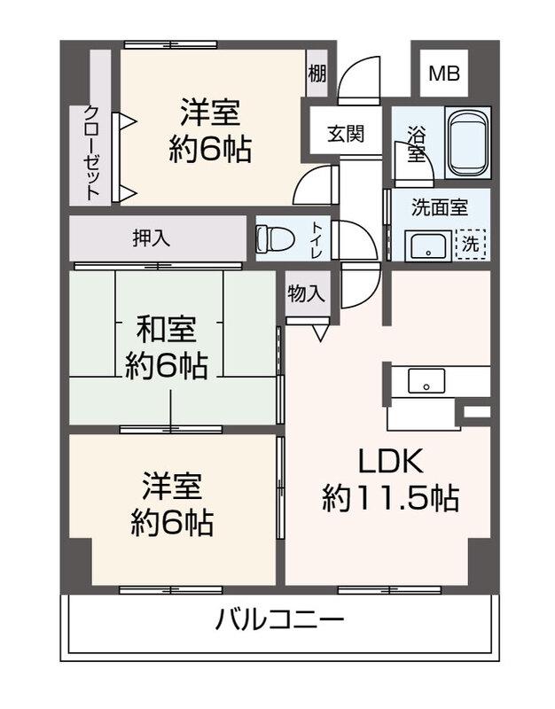 サンクレスト岸和田(3LDK/2階)の間取り写真