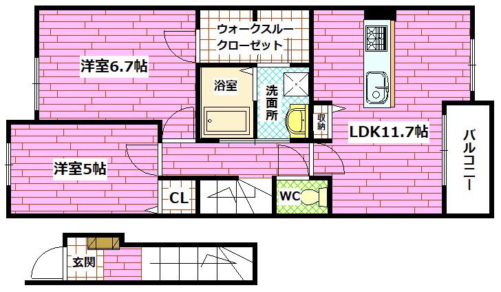 Y´S GRANDE III(2LDK/2階)の間取り写真