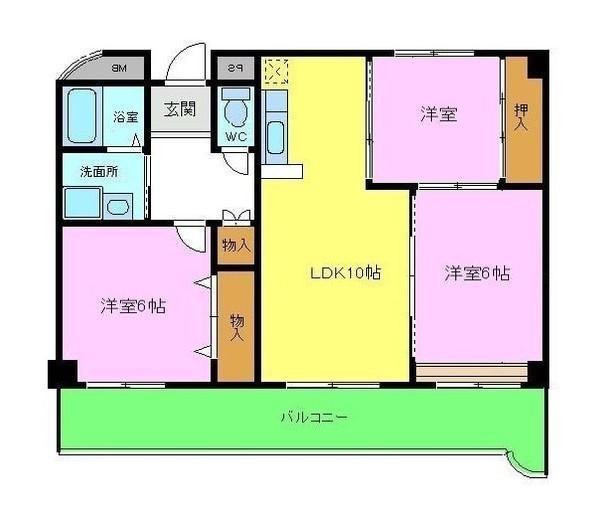 アルデール優貴(3LDK/6階)の間取り写真