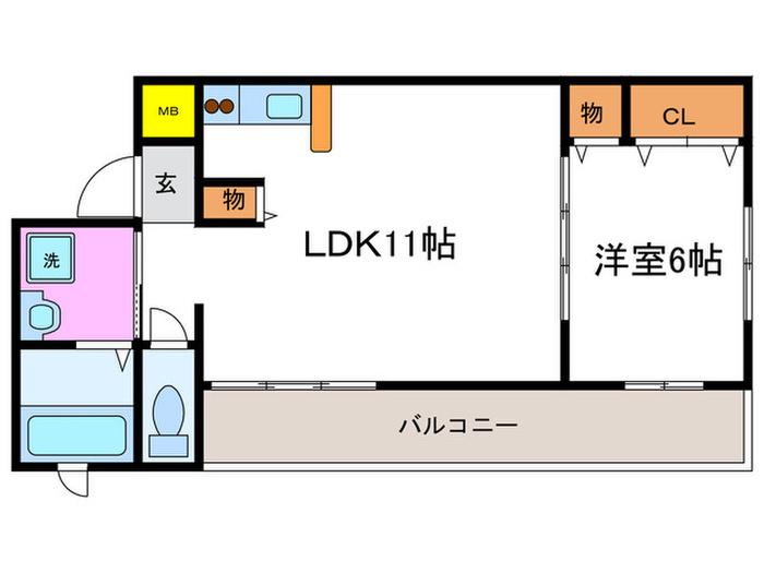ハピネスクエア桂(1LDK/2階)の間取り写真