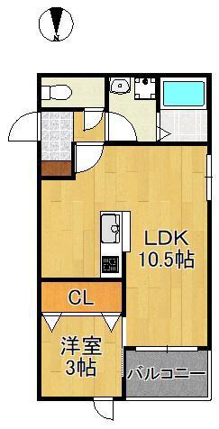 アプリーレ若松(1LDK/2階)の間取り写真