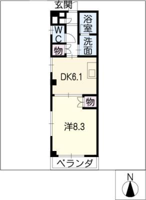 シャルマン笹渕(1DK/4階)の間取り写真