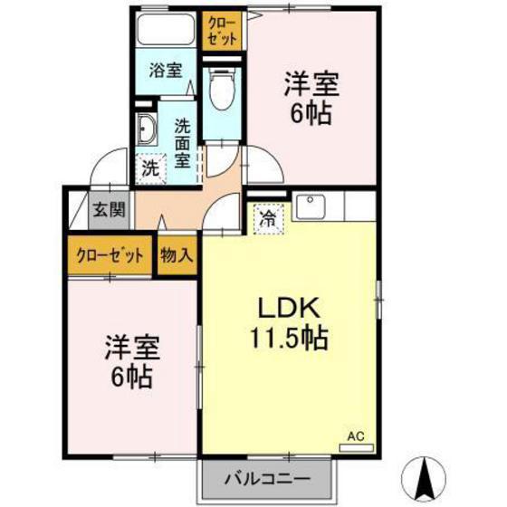 FREEDOM B棟(2LDK/2階)の間取り写真