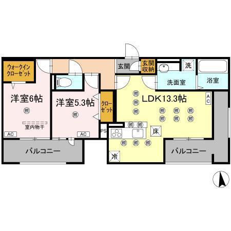 ギムレットB(2LDK/1階)の間取り写真