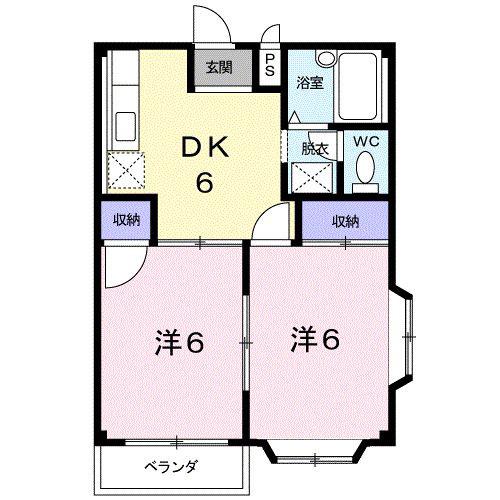 グリーンハイム金子A(2DK/2階)の間取り写真