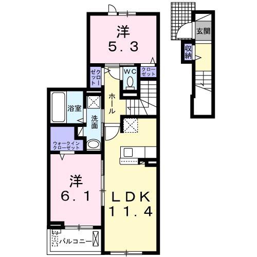 ケーズコート 鶴原III(2LDK/2階)の間取り写真