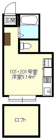 アクシアコートキシヤ(ワンルーム/2階)の間取り写真