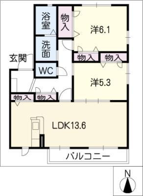 ウィンダミア1番館(2LDK/2階)の間取り写真