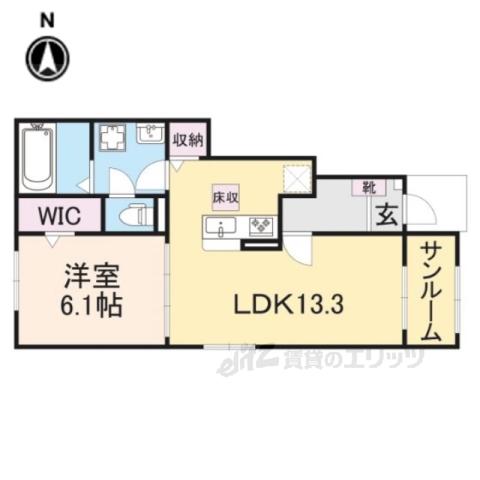 ソルヴェーグ1(1LDK/1階)の間取り写真