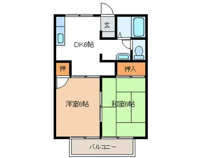 セジュール栗生D(2DK/2階)の間取り写真