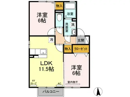 ヴィラ ラモールB(2LDK/2階)の間取り写真