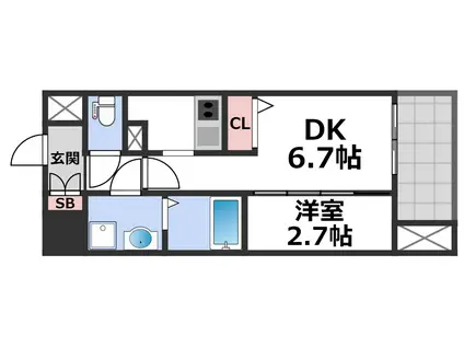 ワールドアイ大阪城イーストアドバンス(1DK/13階)の間取り写真