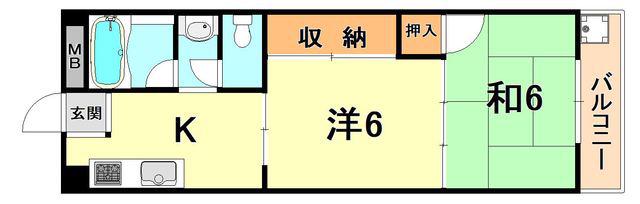 橋本第二マンション(2K/4階)の間取り写真