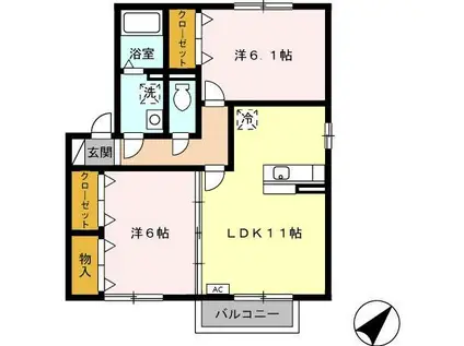 ヴィラ中島II(2LDK/2階)の間取り写真