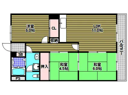 野浦ハイツ(3LDK/3階)の間取り写真
