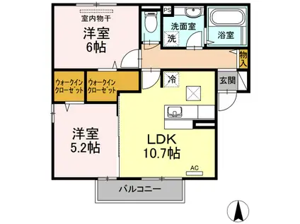 フェリーチェB棟(2LDK/1階)の間取り写真