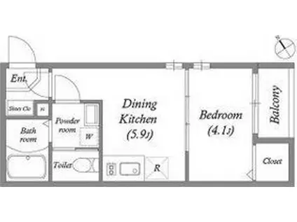 ブライト伏見(1DK/3階)の間取り写真