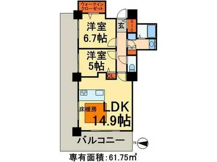 ロイヤルパークスタワー南千住(2LDK/12階)の間取り写真