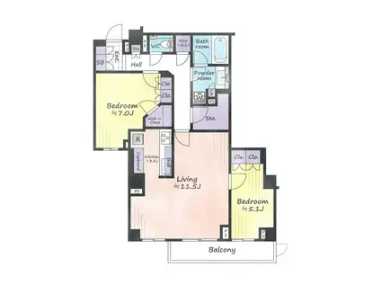 ブランズ六本木(2SLDK/1階)の間取り写真