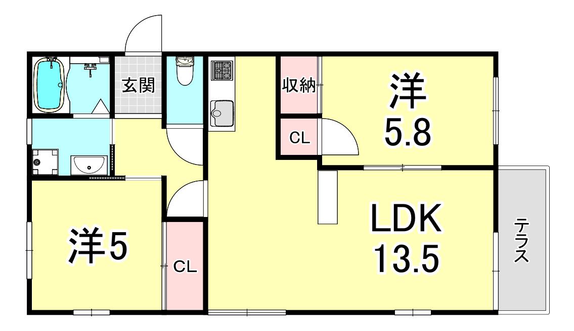 メゾン福田 B棟(2LDK/2階)の間取り写真