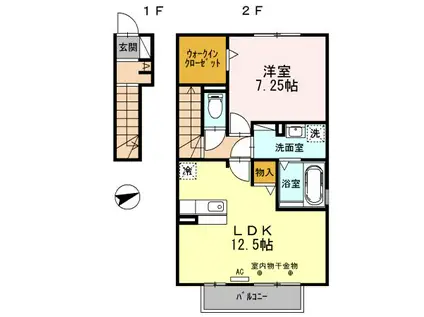 フルーヴK(1LDK/2階)の間取り写真