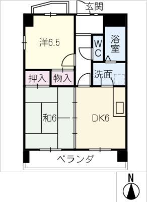 リーブ田の上(2DK/6階)の間取り写真