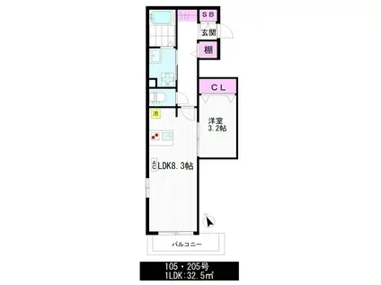 グリーンテラス鷺宮(1LDK/2階)の間取り写真