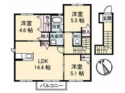 プランドール B棟(3LDK/2階)の間取り写真