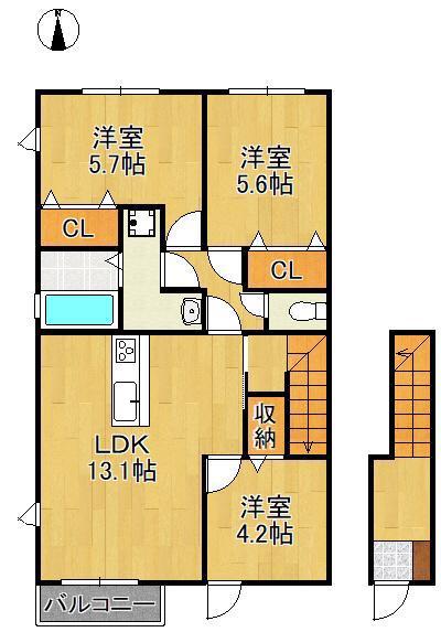LEGEND ハイム B棟(3LDK/2階)の間取り写真