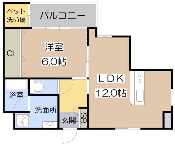 クローバー・プレミア昭和町(1LDK/6階)の間取り写真