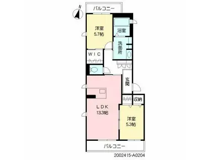 グランドレジデンス近見(2LDK/2階)の間取り写真