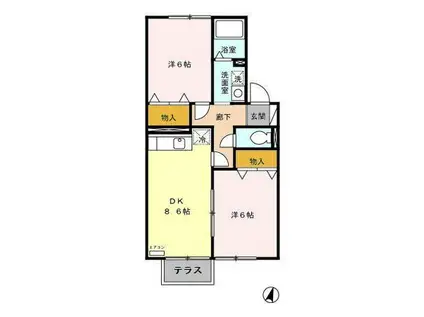 ウィルモアK(2DK/2階)の間取り写真