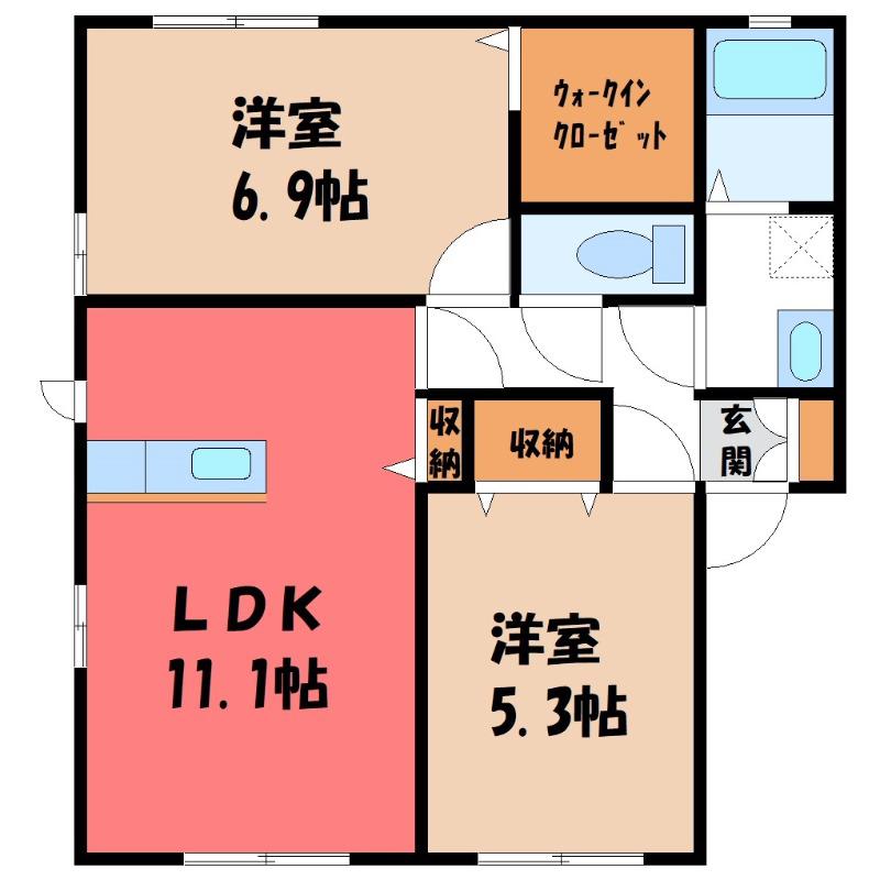 ラ・プレミールB(2LDK/1階)の間取り写真