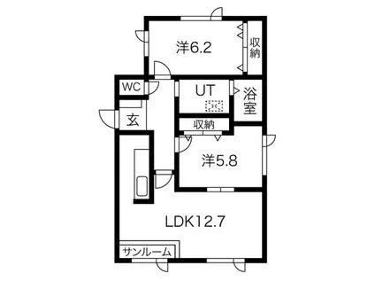 ウェルスヒル富丘(2LDK/2階)の間取り写真