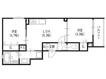 クリエオーレ郡津I(2LDK/2階)の間取り写真
