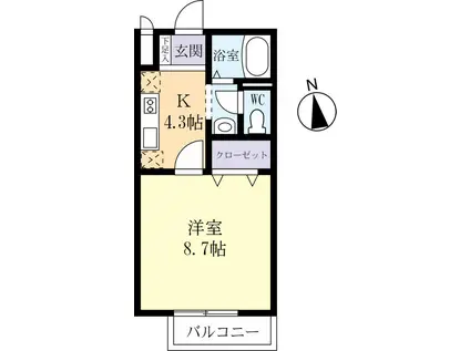 グリーンパークひたち野(1K/1階)の間取り写真