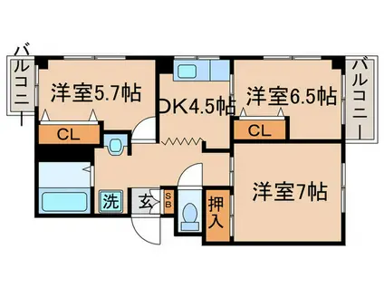 Kグレイス(3DK/1階)の間取り写真